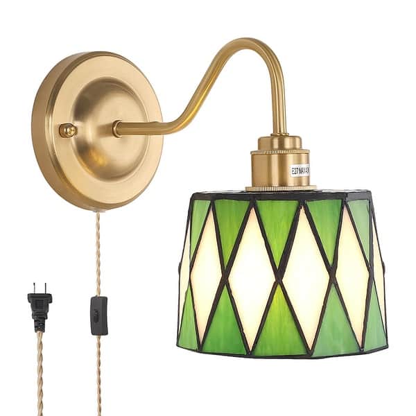 slide 2 of 6, Plug in sconce light green wall lights glass bedroom lights