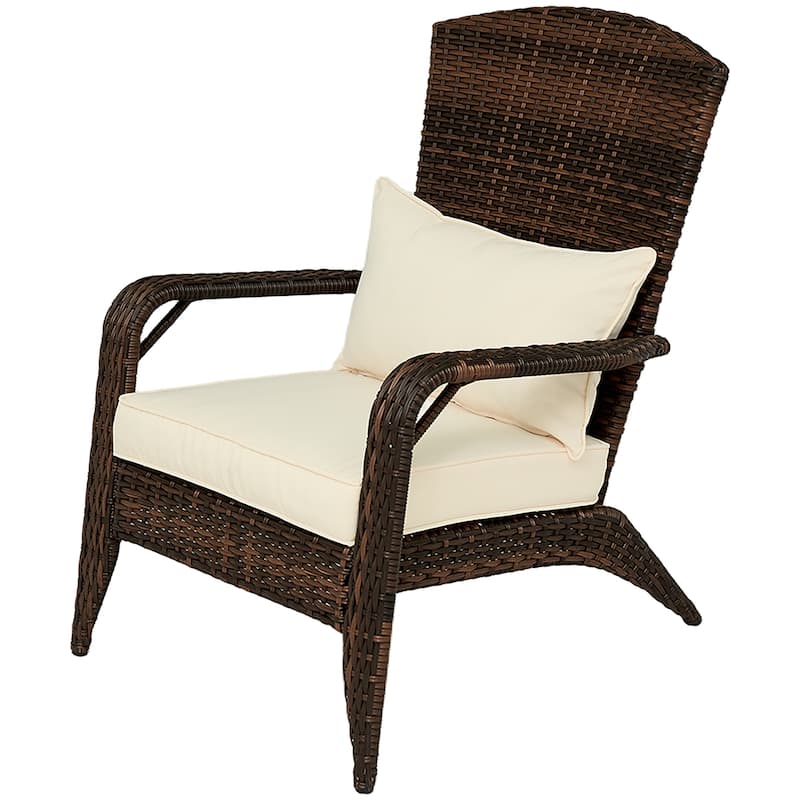 Outdoor Rattan Adirondack Chair with Cushions and Steel Frame Patio Seat for Porch or Pool - 25.2" W x 31.5" D x 35.4" H