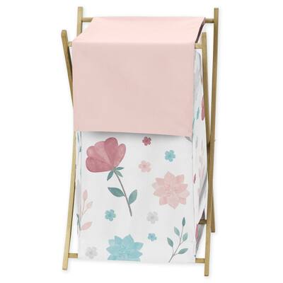 Pop Floral Rose Flowers Laundry Hamper - Blush Pink Teal Turquoise Blue Grey Flower Boho Shabby Chic Modern Colorful Watercolor