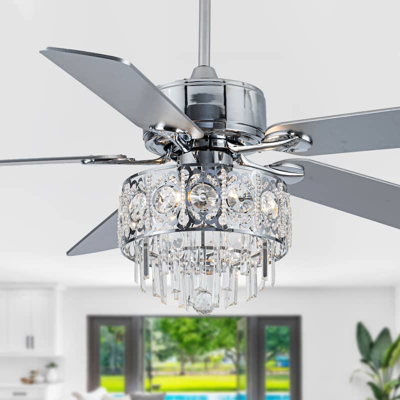 Bella Depot 52" Crystal Ceiling Fan with Reversible Blades, Remote Control and Light Kit - Chrome
