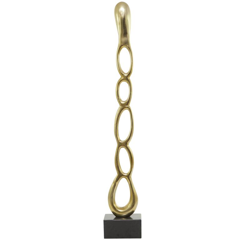 Aluminum Metal Abstract Tall Linked Floor Decorative Sculpture with Black Base - Black, Gold, Silver - Roche River Decor