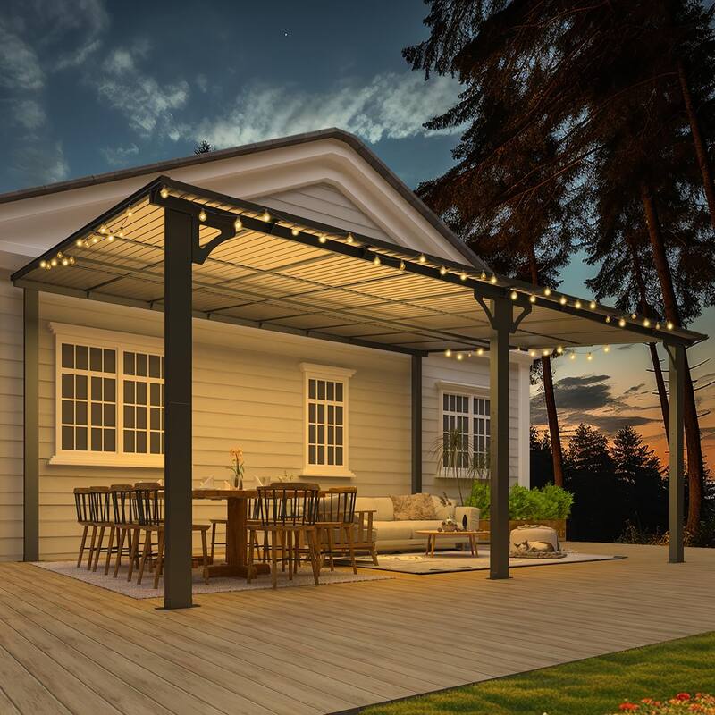 12x16ft Lean to Gazebo Hardtop Wall Mounted Gazebo