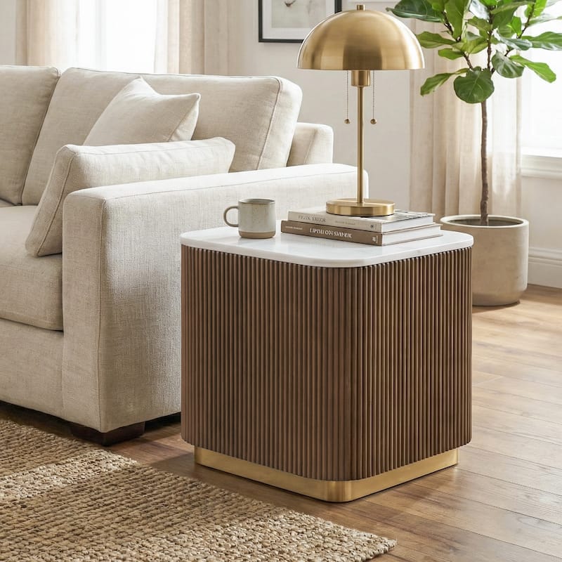 Furniture of America Torin Modern Genuine Marble Top Square End Table - Brown