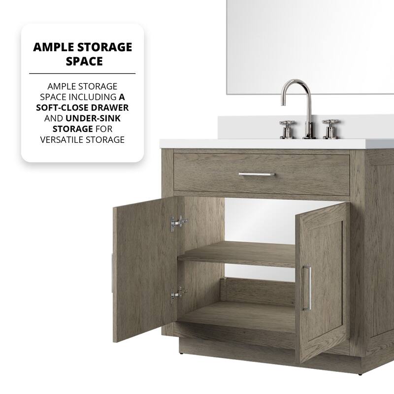 Abbey Bath Vanity with Quartz Top, Sink, Mirror and Faucet
