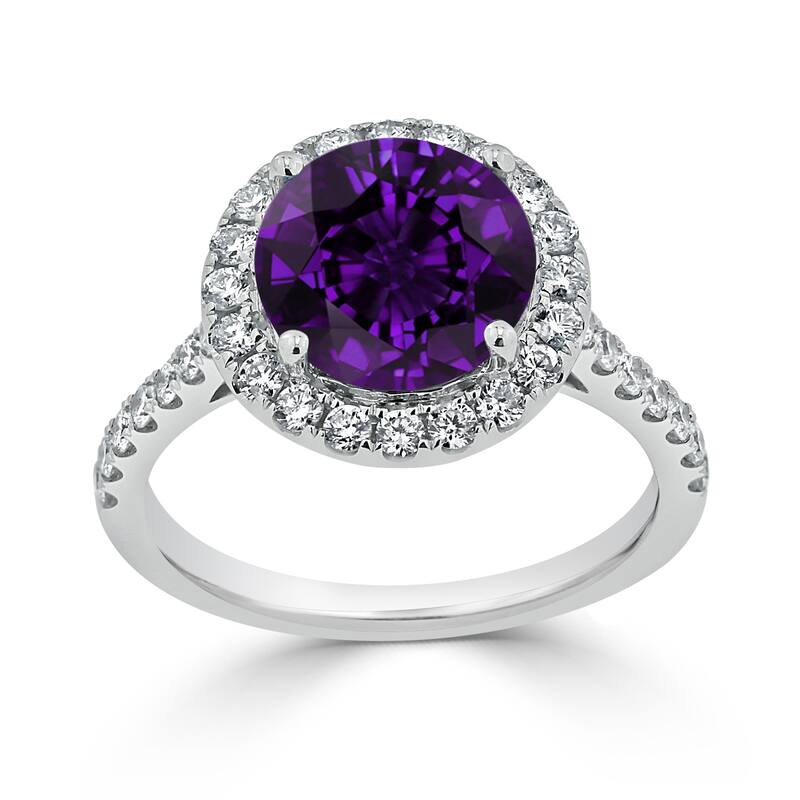 Auriya 2ct Fancy Round Purple Amethyst and Halo Diamond Engagement Ring 5/8ctw 14k Gold