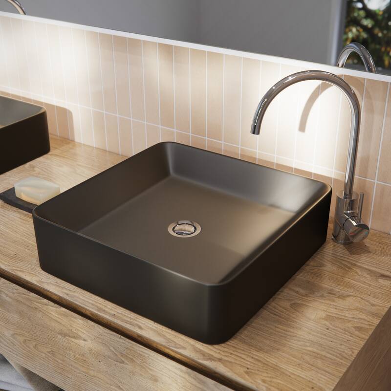 Alula Bench Mount Ceramic Square Vessel Bathroom Sink