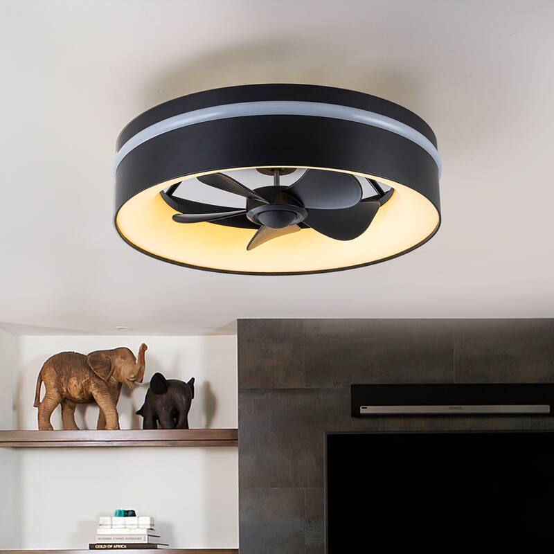 17.7" Modern Black LED Ceiling Fan with Light and Remote, Dimmable & Color Changing, 6 Speeds, Timer, Reversible Motor