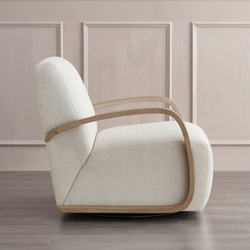 Eli Swivel Accent Chair with U-Shaped Wood Arm