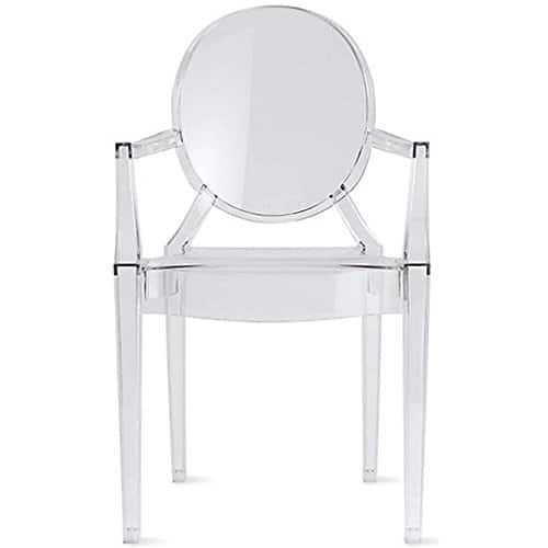 slide 2 of 24, Stackable Acrylic Dining Chair, Oval Back Ghost Kitchen Patio Vanity Armchair for Indoor or Outdoor Use, Clear
