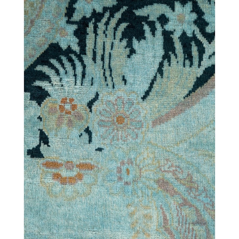 Overton Hand Knotted Wool Vintage Inspired Modern Contemporary Overdyed Blue Area Rug - 6' 3" x 9' 8"