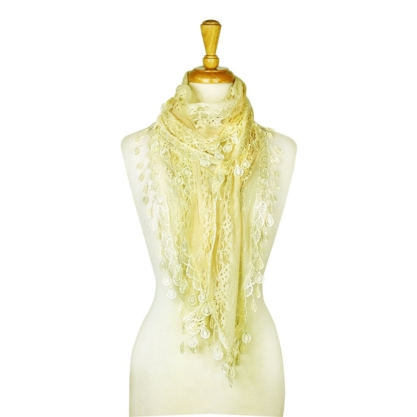 Women's Sheer Lace Scarf With Teardrops Fringe - 66" / width approx. 10" without fringes. Opens flyout.