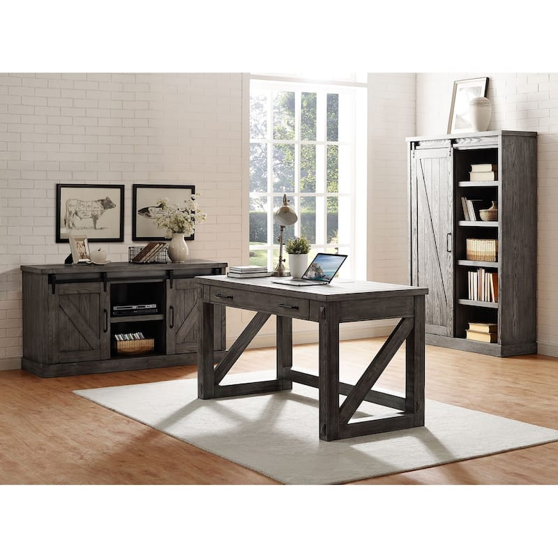 Avondale 60" TV Console, Barn Door Entertainment Stand, Wood Accent Cabinet, Brown