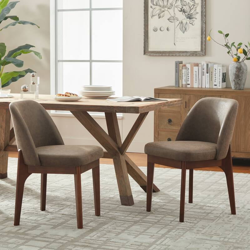 set of 2 upholstered side chairs with wooden legs, suitable for kitchen, dining room and office