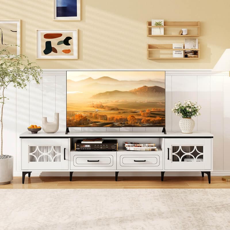 Costway 71" TV Stand for TVs up to 80" with Open Compartment Side