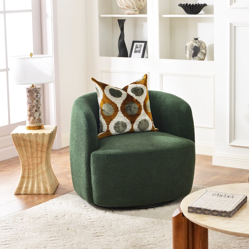 KINWELL 34" Sherpa Swivel Accent Chair Boucle Upholstered Armchair