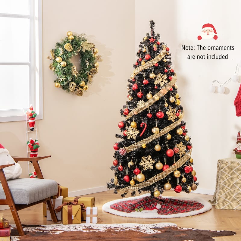 Gymax 6/7 FT Artificial Halloween Tree Pre-Lit Black Christmas Tree w/