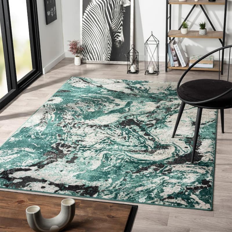 Luxe Weavers Modern Abstract Marble Swirl Area Rug, Indoor Carpet - 8' x 10' - Green