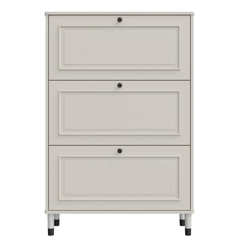 Narrow Shoe Rack Cabinet with 3 Flip Drawers and Legs for Entryway