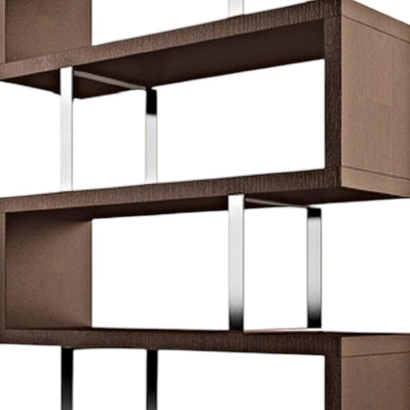 HomeRoots 67" Brown And Silver Metal and Wood Three Tier Etagere Bookcase