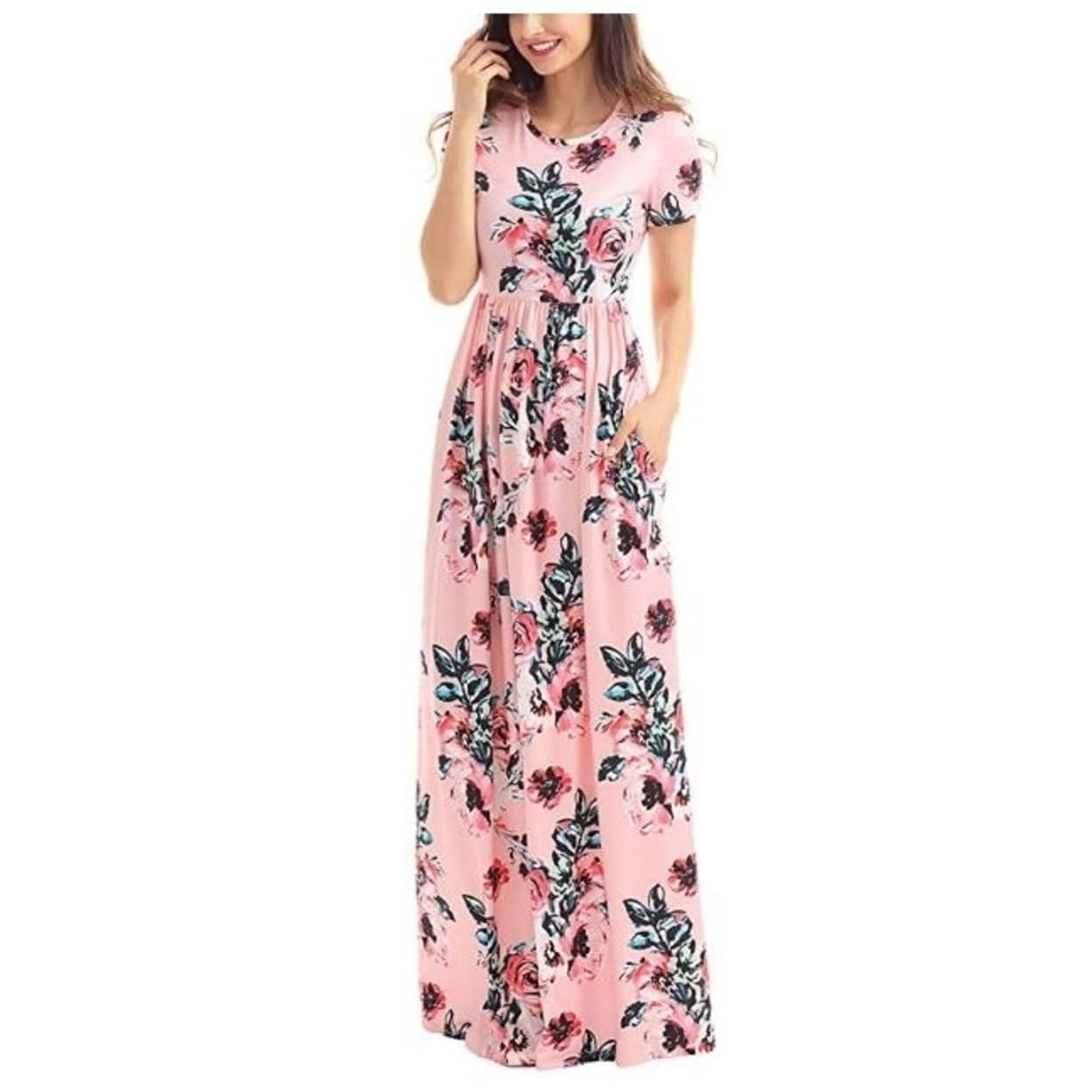 short sleeve floral long dresses