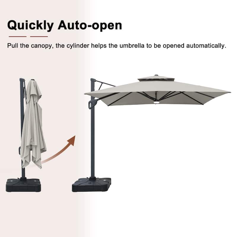 10FT Patio Cantilever Umbrella with Bluetooth Speaker & Lighting (Includes Base)