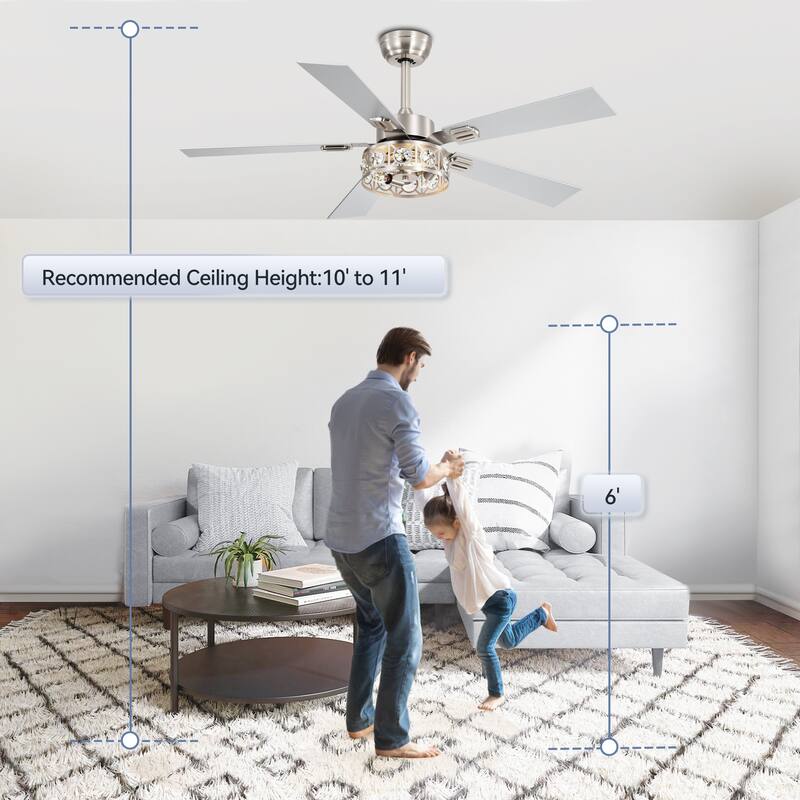 48" Wood 5-Blade Crystal Fandelier Ceiling Fan with Remote and Light