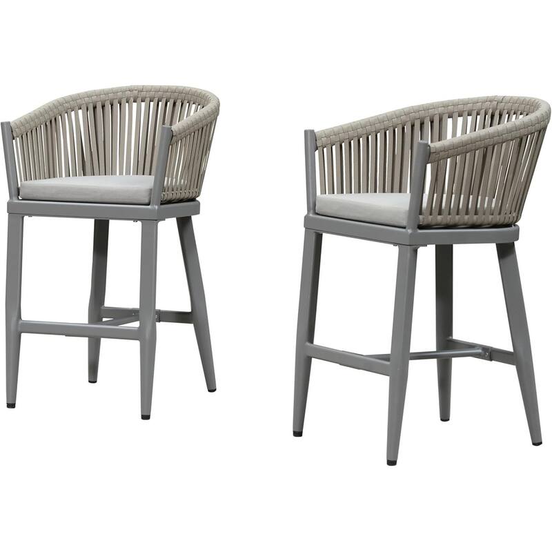 PURPLE LEAF Outdoor Bar Stools Set of 2 Patio Metal Modern Wicker Bar Chairs Woven Aluminum Barstools - Counter Height- Light Grey