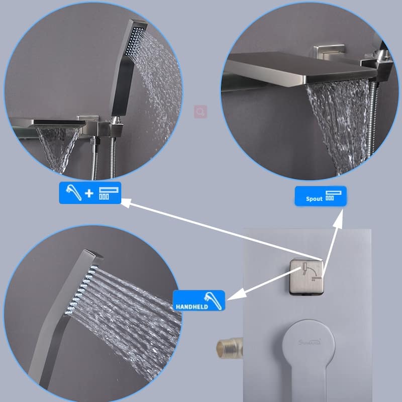 Clihome Waterfall Wall Mounted Bathtub Faucet with Hand Shower
