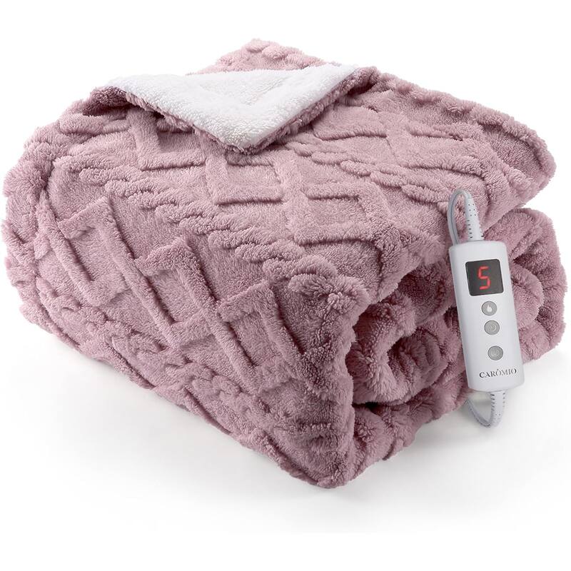 Heated Throw Blanket - Thick Tufted Sherpa Electric Blanket Throw with 10 Heating Levels and 10 Time Settings