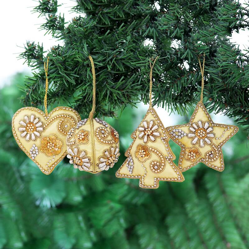Novica Handmade Bollywood Holiday Beaded Satin Ornaments (Set Of 4)