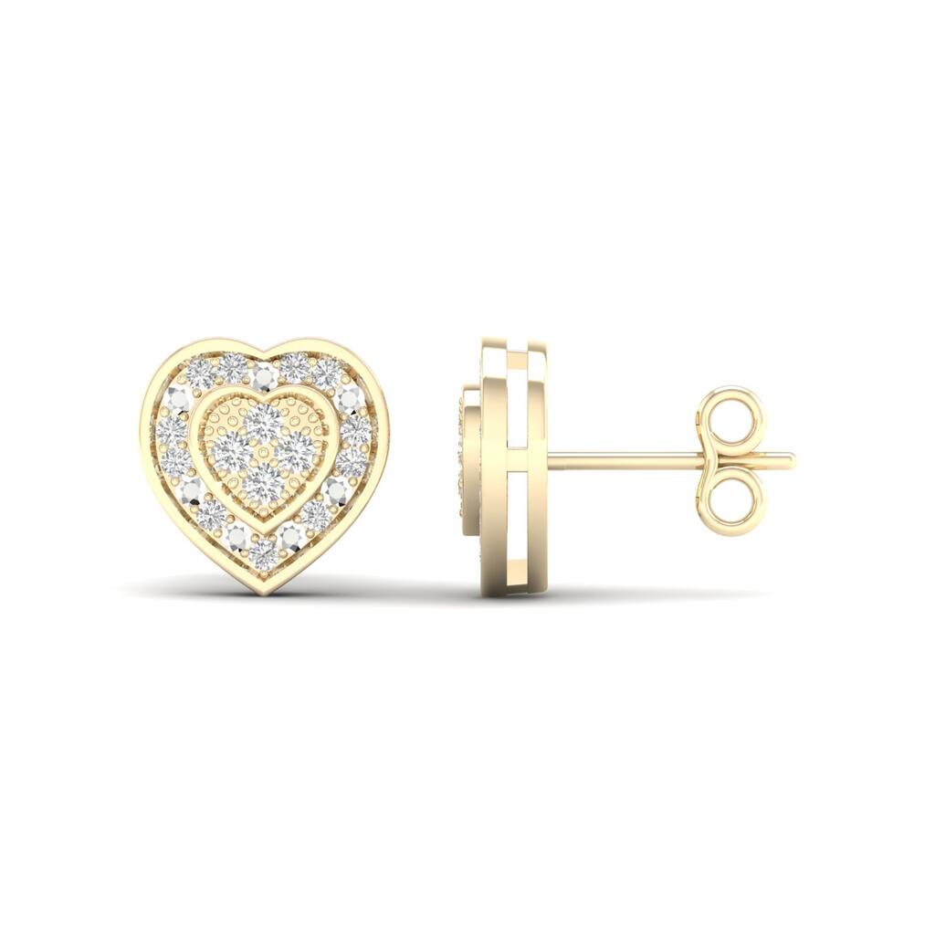 1/20 ct TDW Diamond Cluster Halo Heart Stud Earrings in 10k Gold for Women