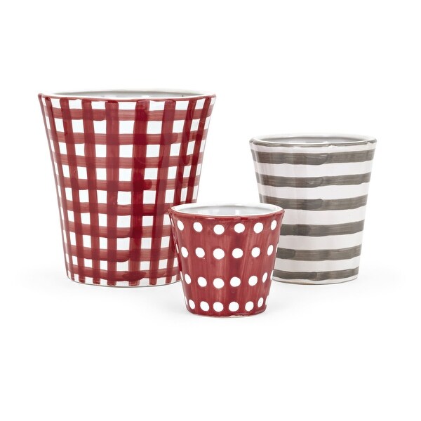 IMAX Home 60260-3 Berry Patch Ceramic Planters by Trisha Yearwood - Set of 3 - Red
