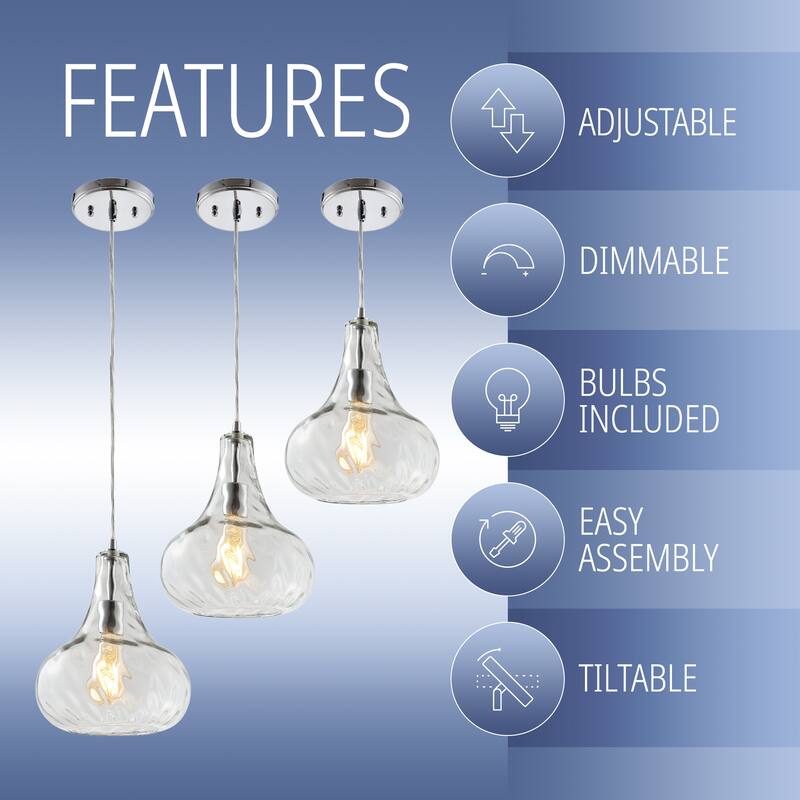 Litchfield 9" Adjustable Metal/Glass LED Pendant, Chrome by JONATHAN Y