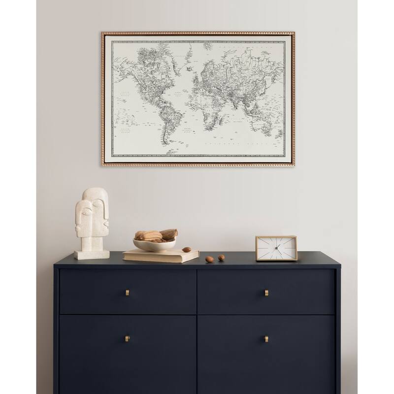 Sylvie Beaded Vintage BW World Map Canvas by Creative Bunch Studio