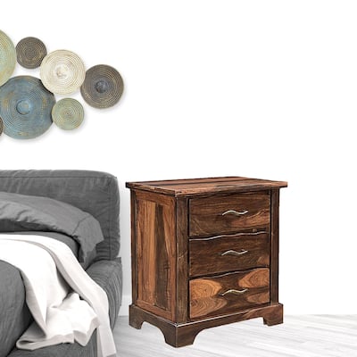 HomeRoots 27" Dark Brown Three Drawer Solid Wood Nightstand