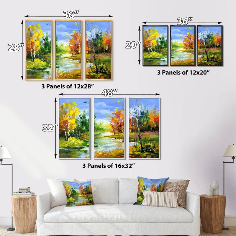 Designart "Autumn Landscape With River Under A Blue Sky" Country Framed