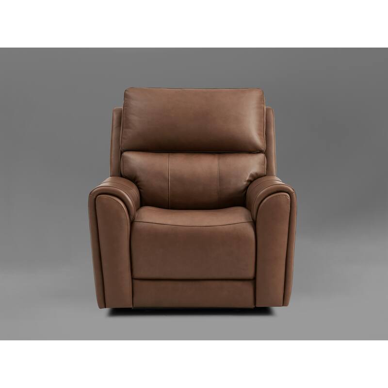 40'' W Top Grain Leather Triple Power Recliner with Extendable Legs, USB & USB-C Charging Ports - Light Brown