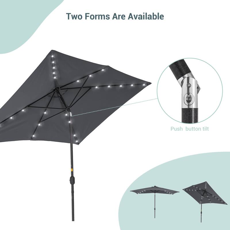 LIVOOSUN LED 10 x 6.5Ft Patio Table Umbrellas Outdoor Market Umbrella with Aluminium/Steel Pole, UV-Resistant Canopy