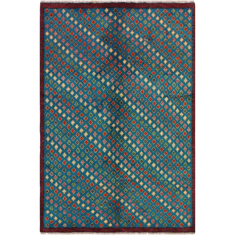 Shabby Chic Balochi Baxter Blue/Red Hand Knotted Wool Rug - 4'9'' x 6'5''