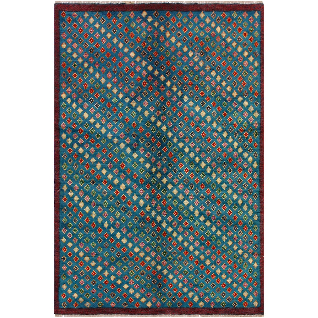 Shabby Chic Balochi Baxter Blue/Red Hand Knotted Wool Rug - 4'9'' x 6'5''