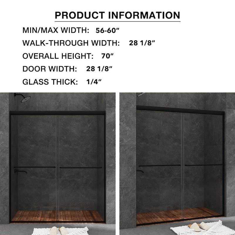 48/54/60 Inch Double Sliding Framed Shower Door with Clear Tempered Glass