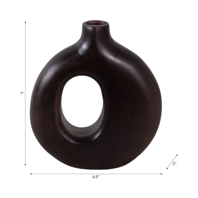 Mango Wood Modern Vase with Round Cutout Silhouette Minimalist Design