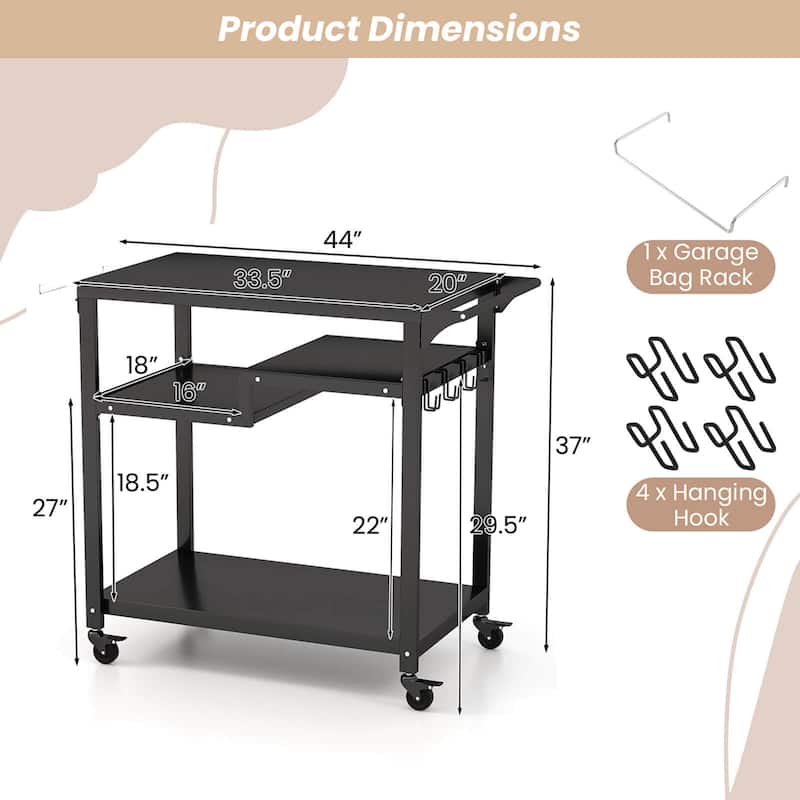 Costway Rolling Grill Cart 3-Shelf BBQ Table Pizza Oven Stand with - See Details