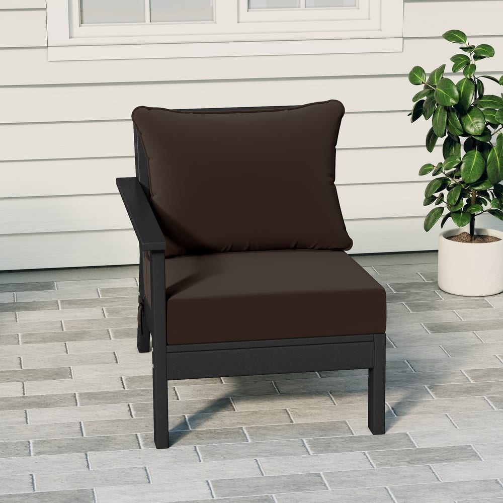 Birchwood All Weather HDPE Outdoor Patio Deep Seating Black Left Arm Facing Chair With Cushions (1-Piece)