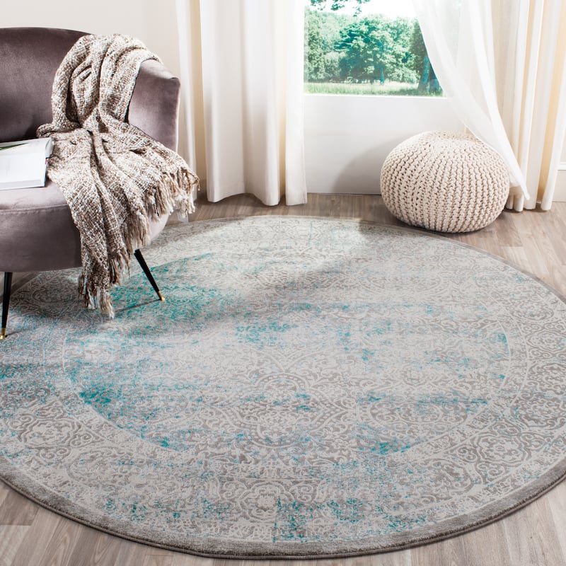 SAFAVIEH Passion Henretta Vintage Distressed Boho Oriental Rug - 6'7" Round - Turquoise/Ivory