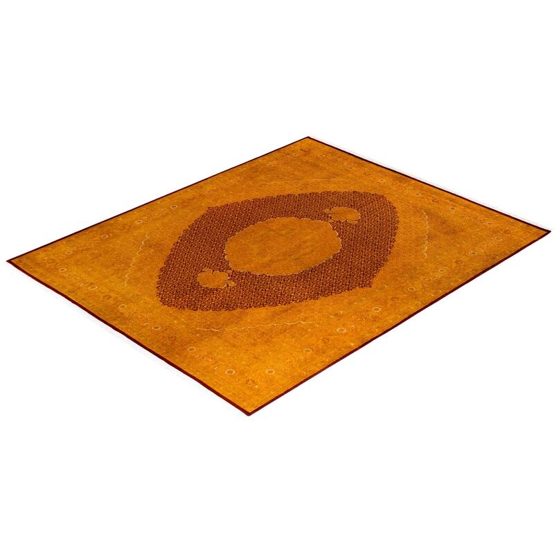 Overton Hand Knotted Wool Vintage Inspired Modern Contemporary Overdyed Orange Area Rug - 8' 1" x 10' 2"