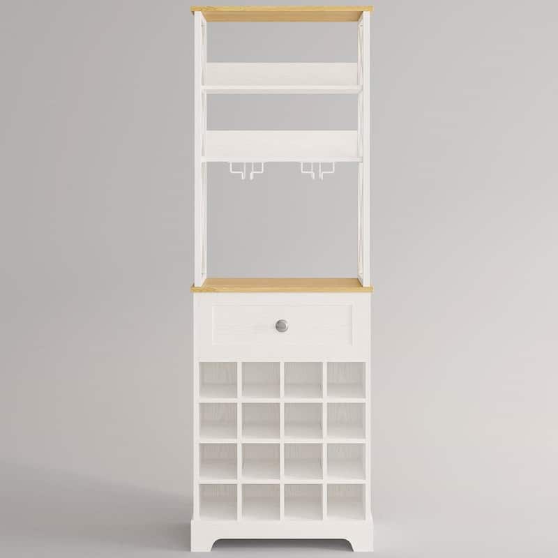 Metal MDF Wine Rack Cabinet with Drawer and Shelves - 65'' H X 13'' D x 21.3" W - White