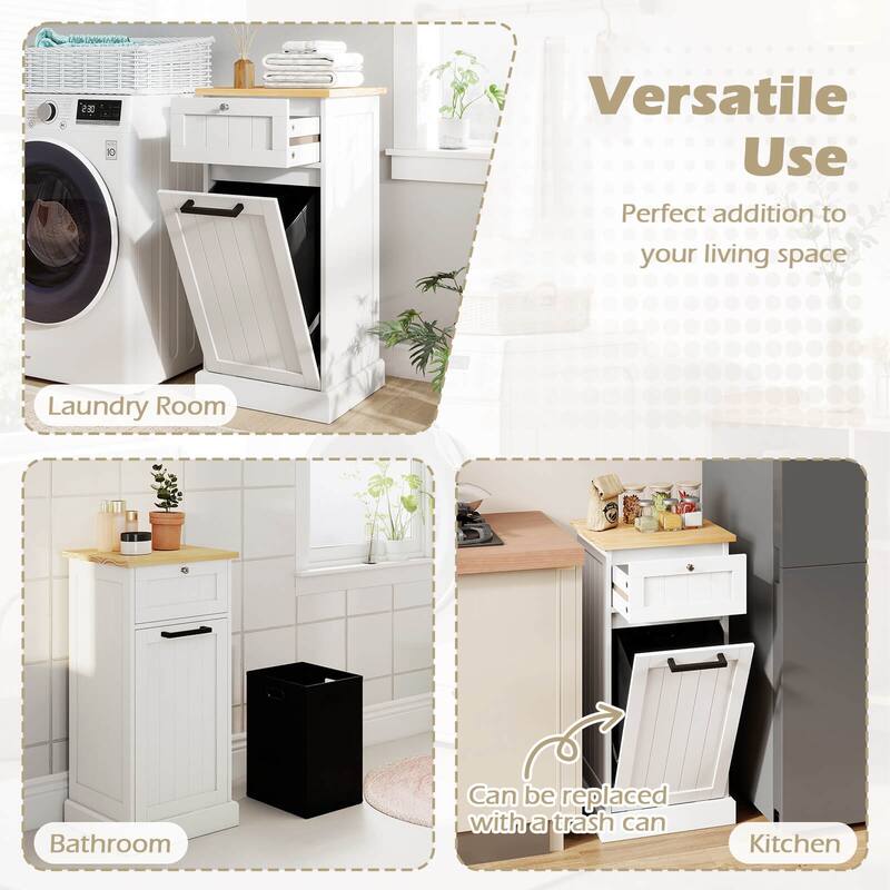 Costway Laundry Cabinet Freestanding Tilt Out Laundry Hamper with - See Details