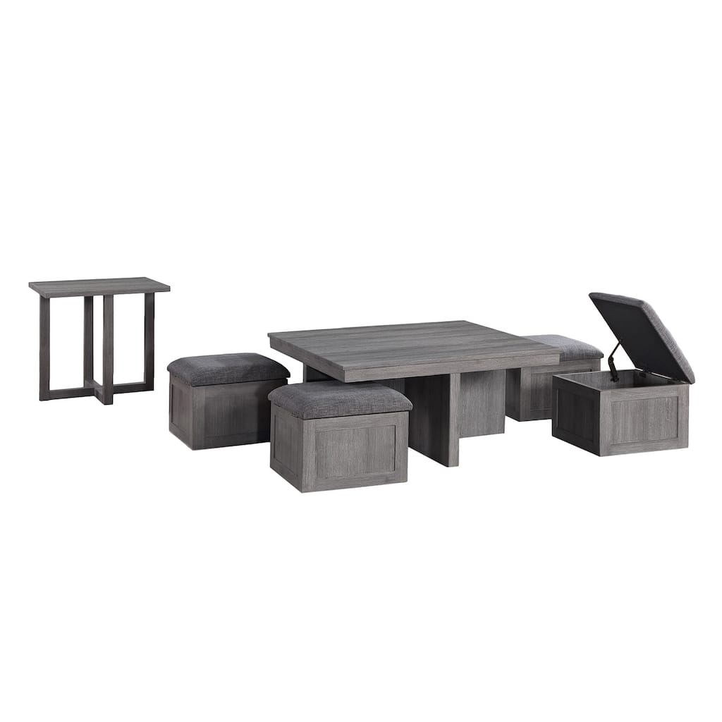 2-Piece Wooden Table Set with 4 Storage Stools