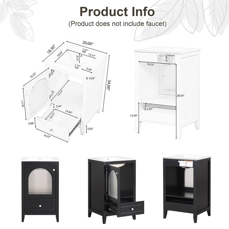 20" Bathroom Freestanding Vanity with Ceramic Sink
